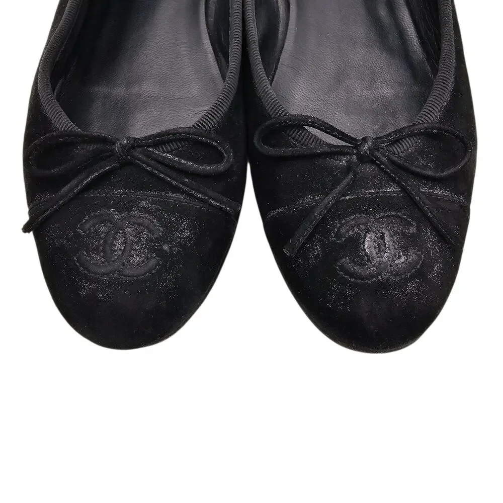 Chanel CC Cap Toe Ballet Ballerina Flat Slipper Black Suede Size 37.5 US 6.5 7 - Picture 4 of 11